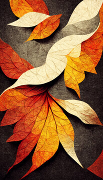 Digital painting of Autumn scenery with falling leaves. Abstracts image of Autumn Background