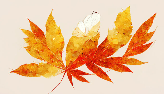 Digital painting of Autumn scenery with falling leaves. Abstracts image of Autumn Background