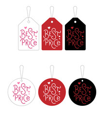 Six vector Best Price labels with monoline lettering in feminine style for lingerie, clothes, cosmetics, sale.
