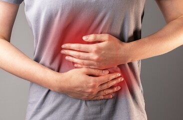 Gastrointestinal ache, pain. Stomach disease. Stomachache, gastritis - obrazy, fototapety, plakaty