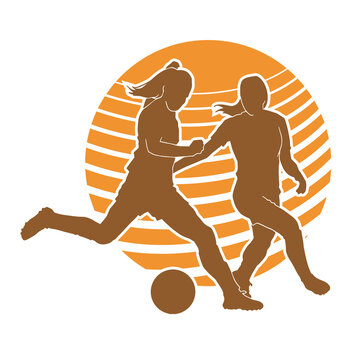 Female football athlete. woman soccer player vector silhouette