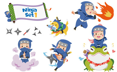 Obraz na płótnie Canvas Ninja set 1 using various ninjutsu