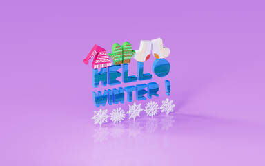 Fototapeta na wymiar Christmas and New Year elements with lettering. 3d render, trendy isometric 3d illustration.