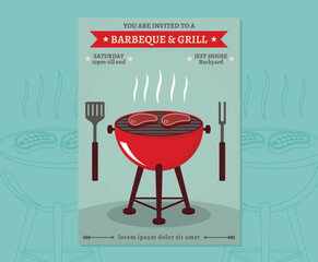 Retro bbq poster. BBQ night party poster/invitation design template. Ready for download.