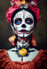 Catrina portrait, Portrait of a Catrina, Mexican Celebration Skull. Female Skull. Woman with Catrina Makeup. Skull makeup