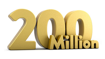 3d golden 200M isolated on background. 3d illustration.	