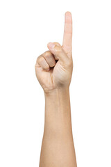 Man hand finger pointing isolated on white background. Clipping path included