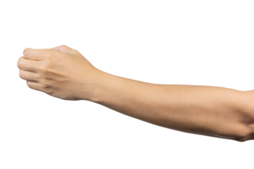 Man hand show holding something like a bottle isolated on white background. Clipping path included