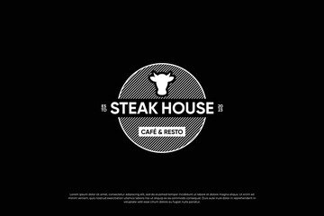 Retro steak house logo design. Steak emblem, steak restaurant label logo.