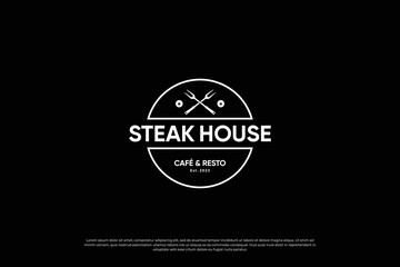 Retro steak house logo design. Steak emblem, steak restaurant label logo.