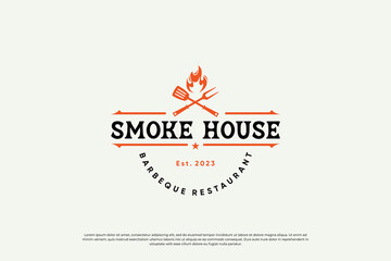 Fototapeta na wymiar Steak house logo design. Vintage label steak house logo vector.