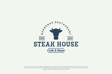 Fototapeta na wymiar Retro steak, barbecue, beef logo design. Design badge for premium food.
