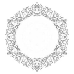 Christmas snowflake. A vintage six-beam snowflake. Complex circular ornament. Mandala pattern. Symmetrical beautiful rays. A template for a holiday. Isolated drawing