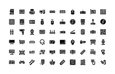 computer component, hardware, electronic vector icon set design glyph style. perfect use for logo, presentation, website, and more. simple modern icon set design solid style