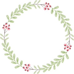 watercolor botanical hand drawing leafs wreath with tiny pink and yellow flowers