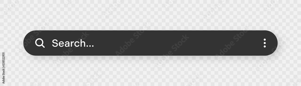 Fototapete Search bar with round corners. Internet browser engine with search box, address bar and text field. UI design, website interface element with web icons and push button. Dark mode. Vector illustration