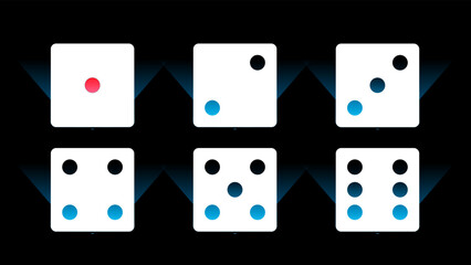 hologram dice game icon set on white background, icon for game design, flat illustration, casino concept, random symbol, luck sign, simple design