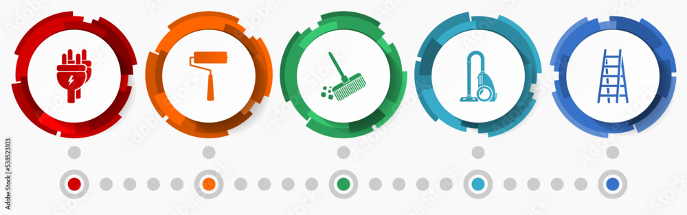Poster house services concept vector icon set, flat design web buttons, infographic template