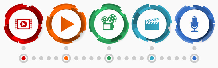 Video concept vector icon set, flat design web buttons,  movie and cinema infographic template