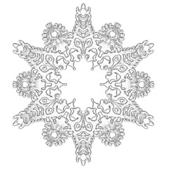 Christmas snowflake. A vintage six-beam snowflake. Complex circular ornament. Mandala pattern. Symmetrical beautiful rays. A template for a holiday. Isolated drawing PNG
