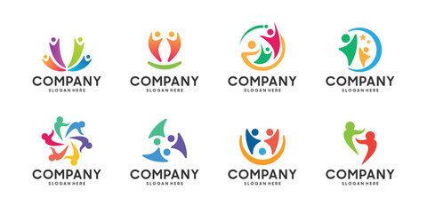 set of creative human unity logo design collection.