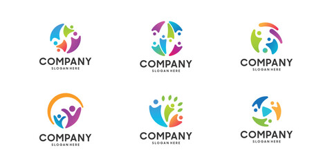 Fototapeta na wymiar Set of Creative people family and human unity logo design. Colorful abstract human community.