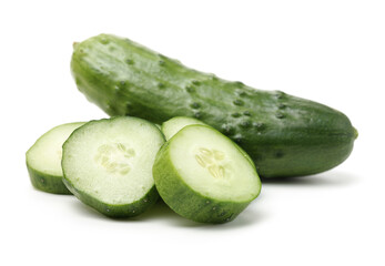 Green cucumber slice on the white background 