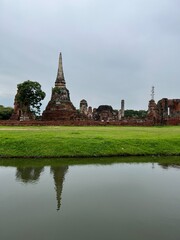 The portrait of big entrance in Jadi where the famous place for Thai and Foreigner love to visit at history temple on October 15,2022 in Ayutthaya,Thailand
