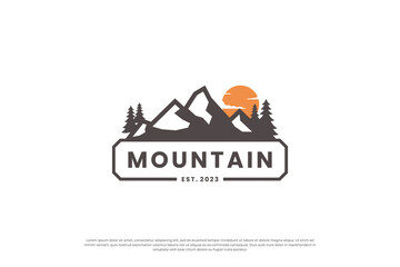 Mountain exploration badge logo design. Mountain travel emblem. Mountain expedition design.