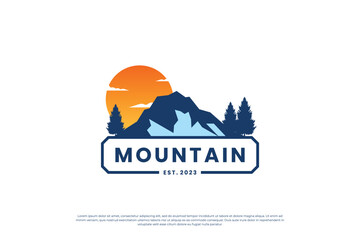 Mountain exploration logo design. Mountain travel emblem. Mountain expedition adventurer.