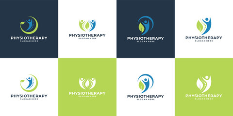 set of human health care logo, physiotherapy logo design collection.