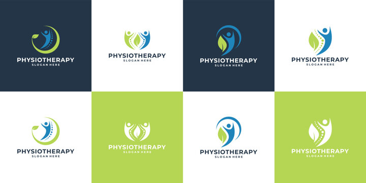 set of human health care logo, physiotherapy logo design collection.