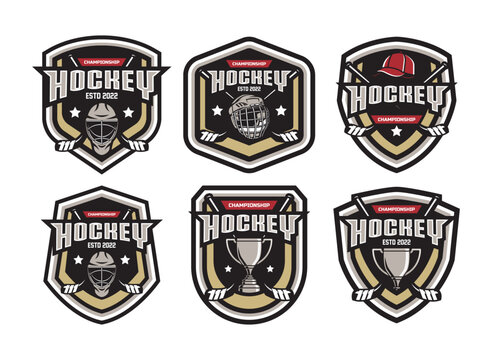 Hockey logo bundles, emblem collections, designs templates. Set of hockey logos. Modern professional hockey logo set for sport team
