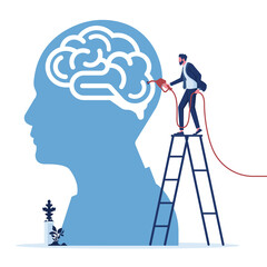 creative fill up and brain power concept with businessman refilled idea to brain, knowledge fill up