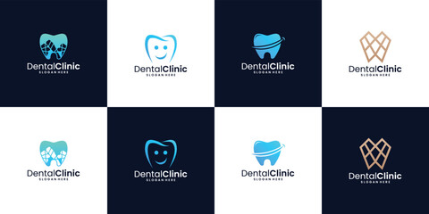 set of Dental Clinic Logo With Tooth Shape logo design template collection.