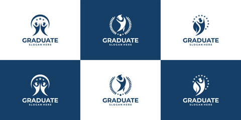 Set of education and graduation emblem logo design.