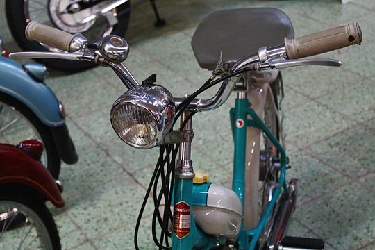 Veteran Light Czechoslovak Moped Stadion S1 Manufactured In Factory Motor Ceske Budejovice, From Year 1960, Displayed On Car Show In Nitra, Slovakia.