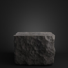 Black stone slab for display product. Stone wall with broken edges. 