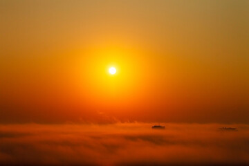 Aerial view of fog over the city