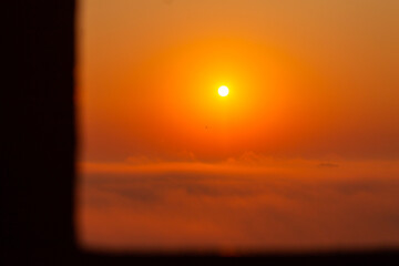 Aerial view of fog over the city