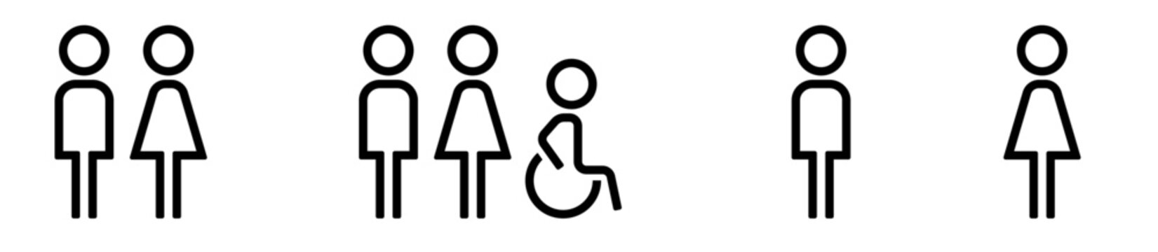 Restroom icons representing men, women and wheelchairs