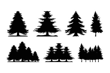 pine tree silhouette logo fir tree vector icon collection.