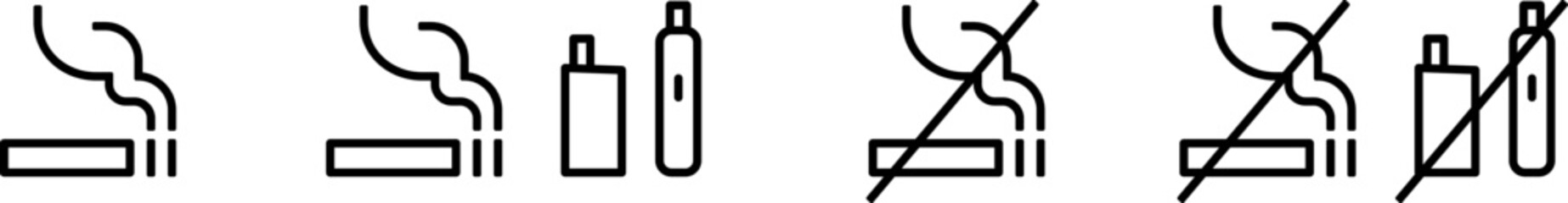 タバコ、電子タバコで表す喫煙ルームや禁煙アイコン