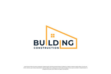 Building house structure logo design with typography art vector.