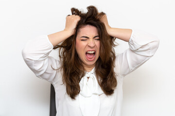 Naklejka premium Scene of anger and hysterism of an employee who has a nervous crisis