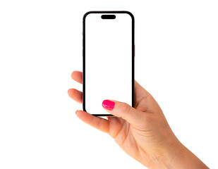 Mobile phone mockup. Person holding phone and touching the screen with finger.