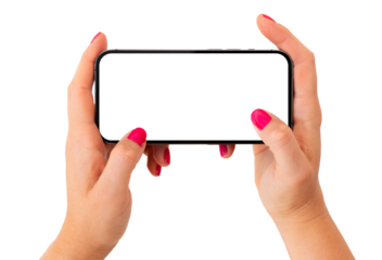 Mobile phone mockup. Person holding phone in hands and playing game.