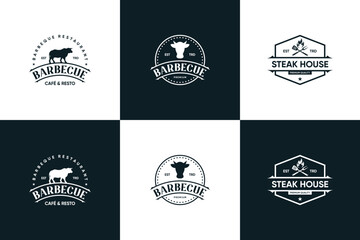 Set of Steak house labels and logos. Meat, barbecue, butchery, steak badges template.