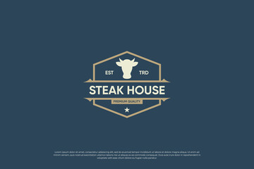 Vintage steak house logo set, barbecue grill badges, labels. Retro typography style.