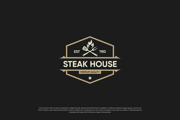 Obraz premium Steak house logo. Grill Restaurant label. Vintage style design.